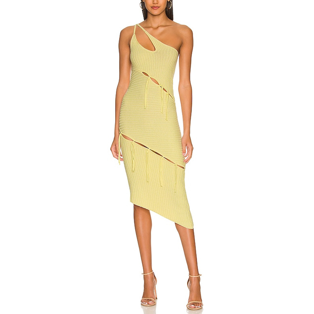 Nbd 'Bianca' Yellow Alternate Stitch One Shoulder Dress Size M